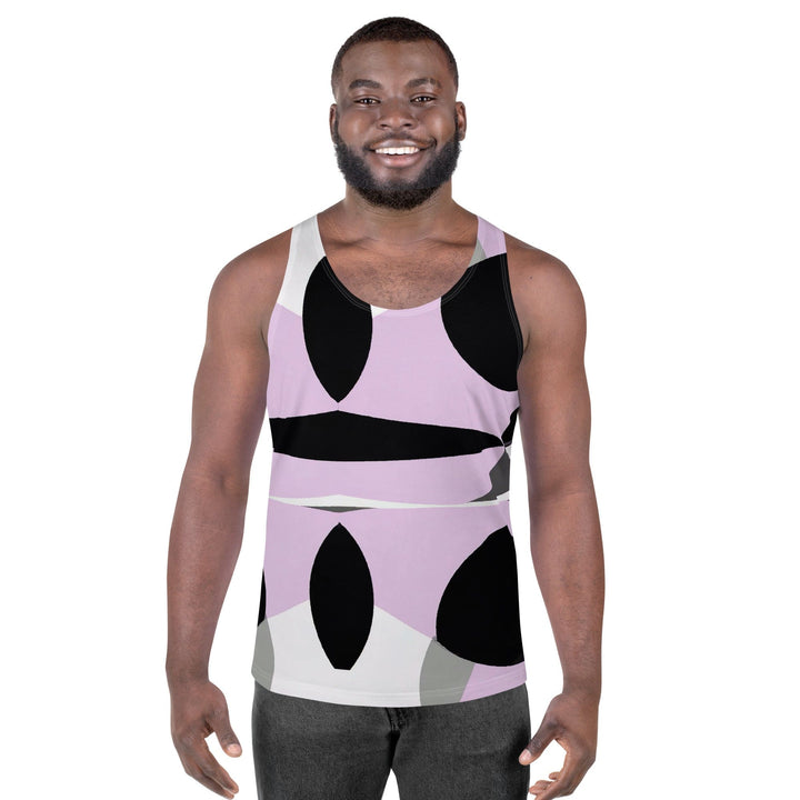 Mens Stretch Fit Tank Top - Geometric Lavender and Black Pattern - Mens/Tank
