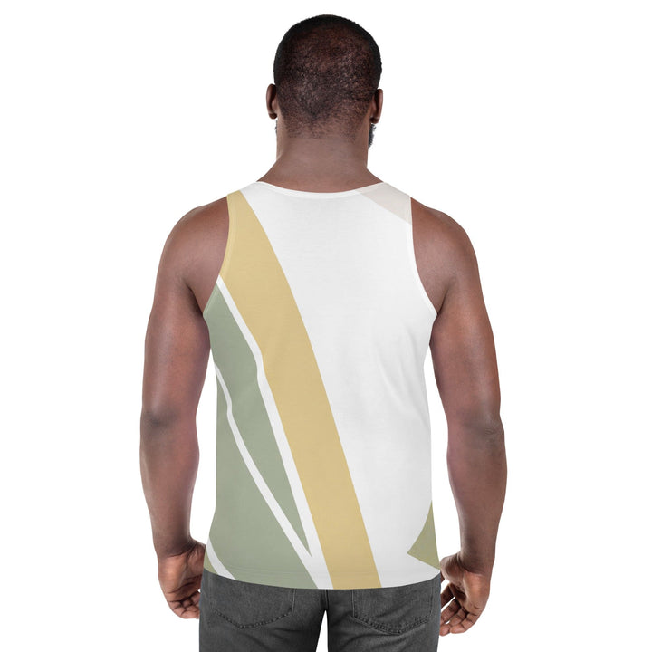 Mens Stretch Fit Tank Top Green Abstract Geometric Pattern