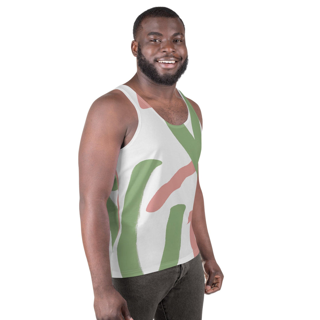 Mens Stretch Fit Tank Top Green Mauve Abstract Brush Stroke Pattern - Mens