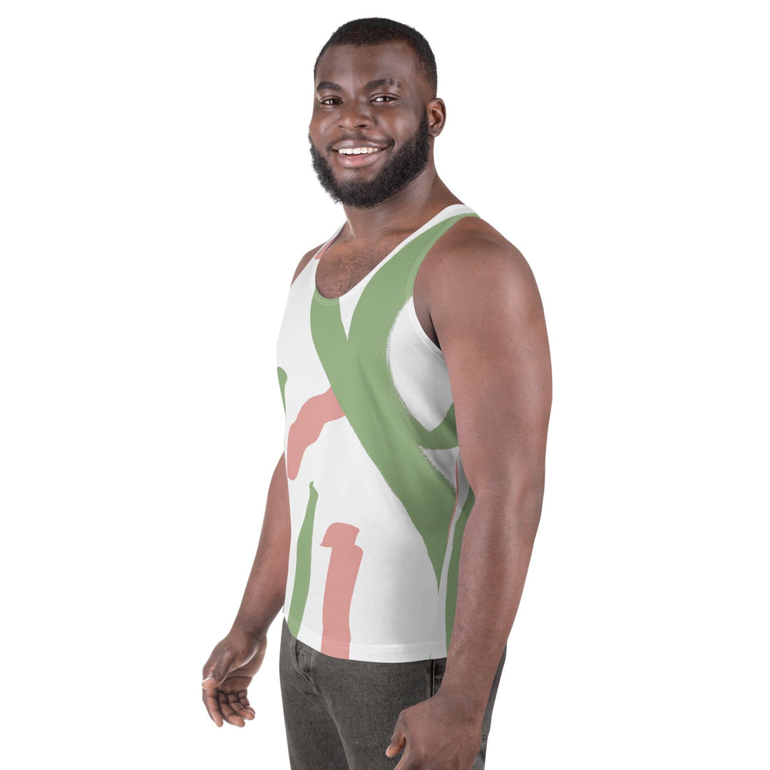 Mens Stretch Fit Tank Top Green Mauve Abstract Brush Stroke Pattern - Mens