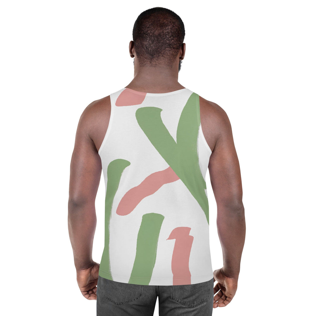 Mens Stretch Fit Tank Top Green Mauve Abstract Brush Stroke Pattern - Mens