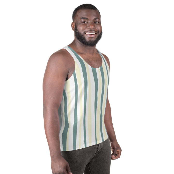 Mens Stretch Fit Tank Top Green Yellow Geometric Lines - Mens | Tank Tops | AOP