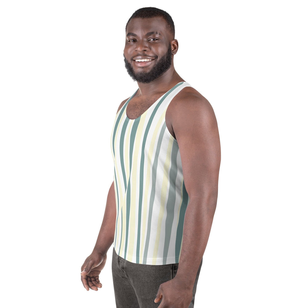 Mens Stretch Fit Tank Top Green Yellow Geometric Lines - Mens | Tank Tops | AOP