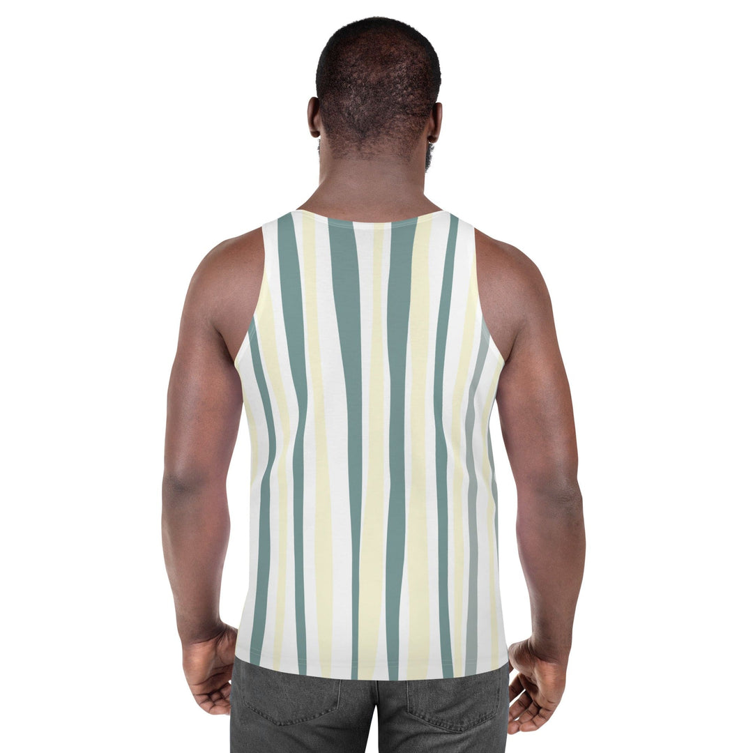 Mens Stretch Fit Tank Top Green Yellow Geometric Lines - Mens | Tank Tops | AOP