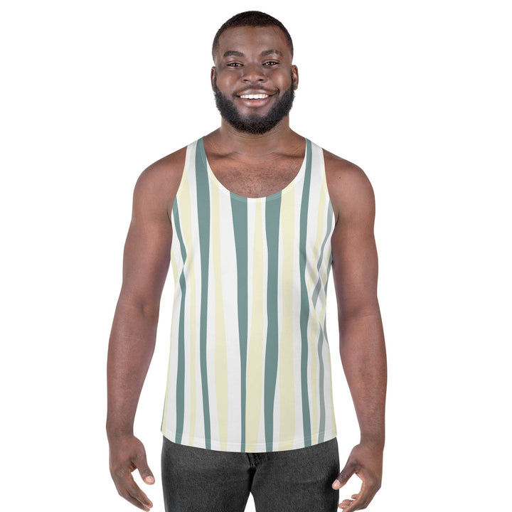 Mens Stretch Fit Tank Top Green Yellow Geometric Lines - Mens | Tank Tops | AOP