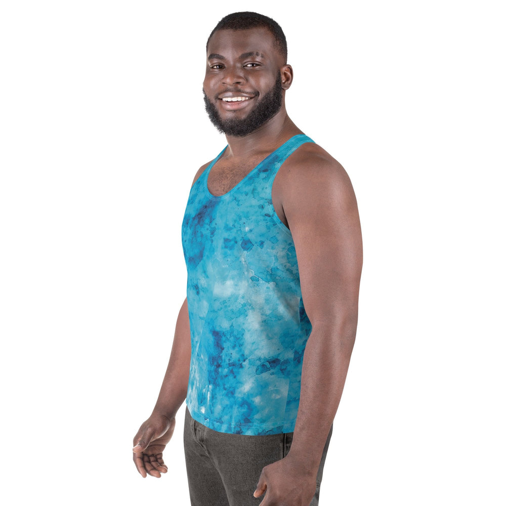 Mens Stretch Fit Tank Top Light And Dark Blue Marble Illustration