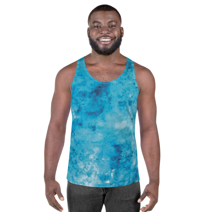 Mens Stretch Fit Tank Top Blue Marble Print - Mens | Tank Tops | AOP