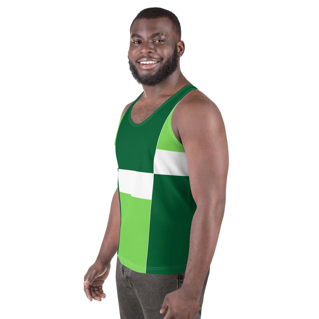 Mens Stretch Fit Tank Top Green White Colorblock Grid Lines - Mens | Tank Tops