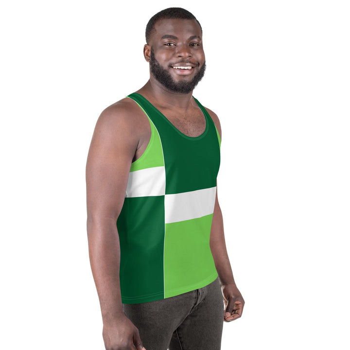 Mens Stretch Fit Tank Top Green White Colorblock Grid Lines - Mens | Tank Tops