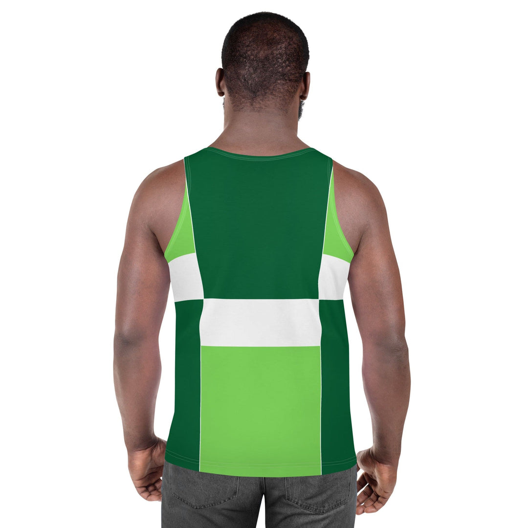 Mens Stretch Fit Tank Top Green White Colorblock Grid Lines - Mens | Tank Tops