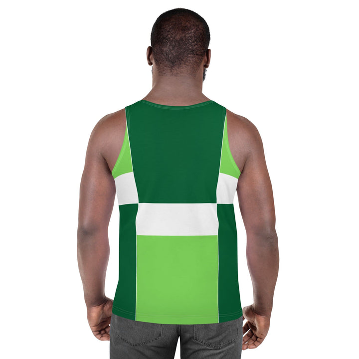 Mens Stretch Fit Tank Top Green White Colorblock Grid Lines - Mens | Tank Tops