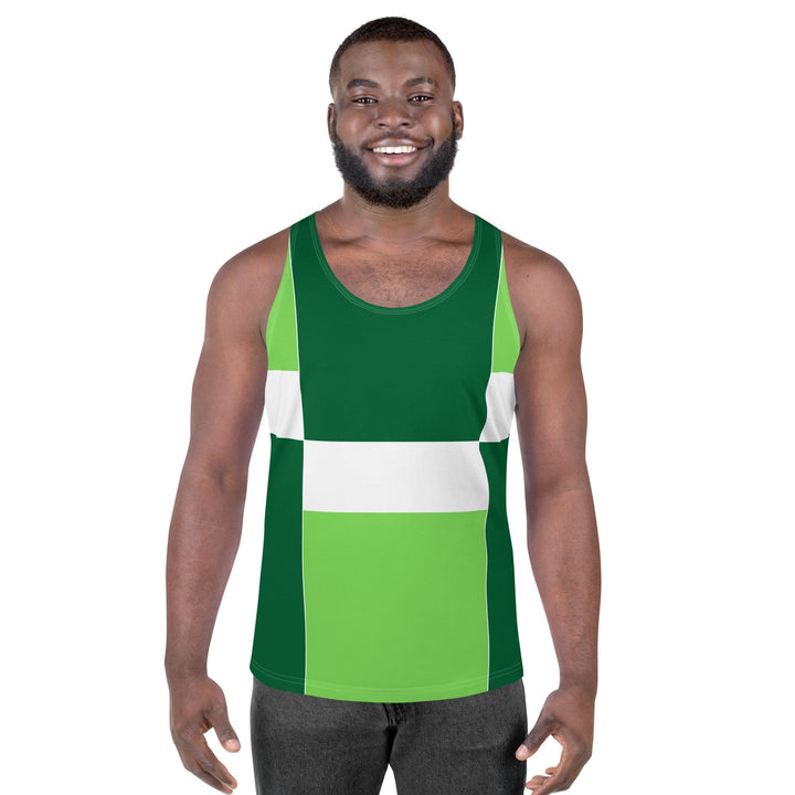 Mens Stretch Fit Tank Top Green White Colorblock Grid Lines - Mens | Tank Tops