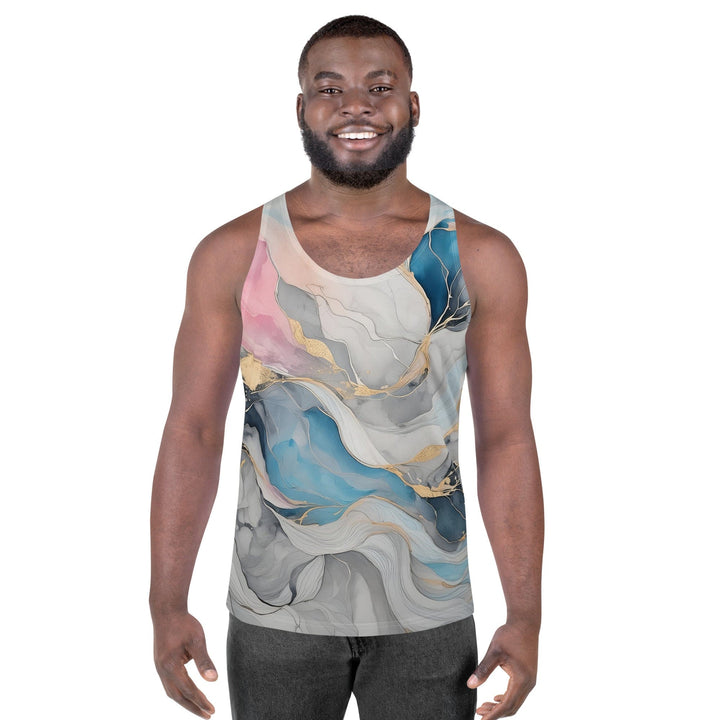 Mens Stretch Fit Tank Top Marble Cloud Of Grey Pink Blue 63389