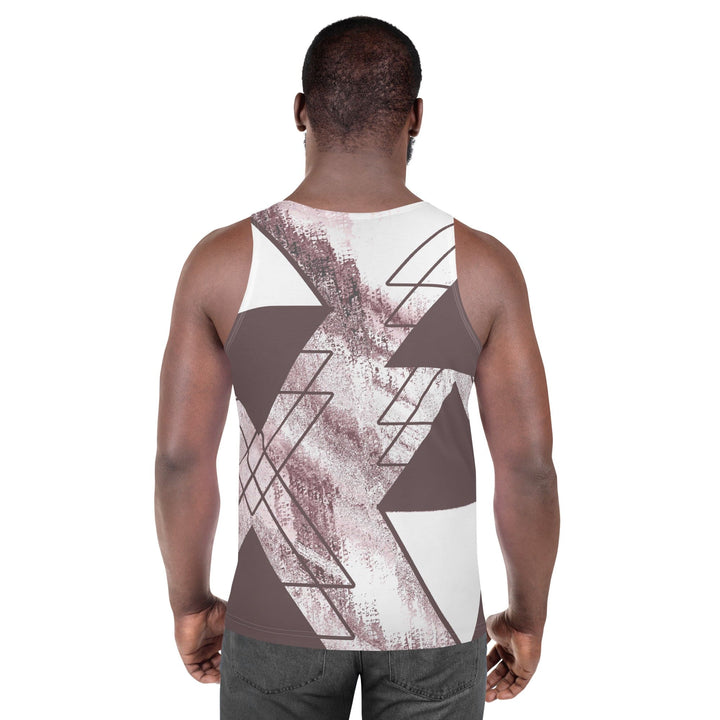 Mens Stretch Fit Tank Top Mauve Rose and White Triangular Colorblock - Mens