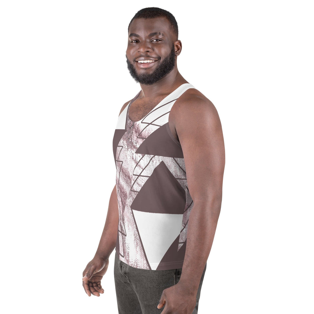 Mens Stretch Fit Tank Top Mauve Rose and White Triangular Colorblock - Mens