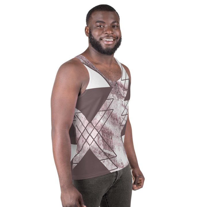 Mens Stretch Fit Tank Top Mauve Rose and White Triangular Colorblock - Mens