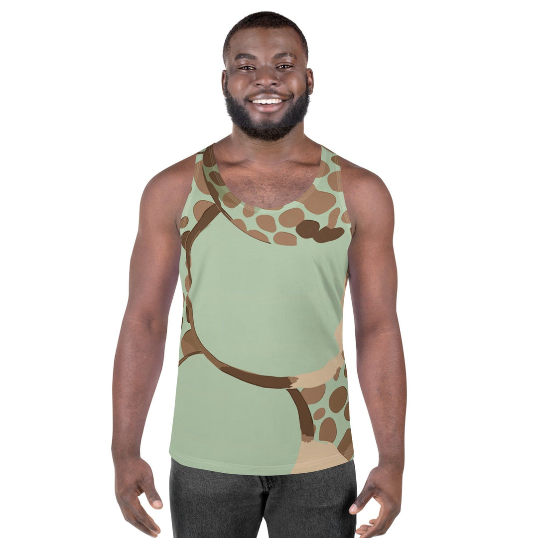 Mens Stretch Fit Tank Top Mint Green And Brown Spotted Illustration