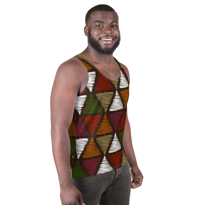 Mens Stretch Fit Tank Top Multicolor Tribal Pattern