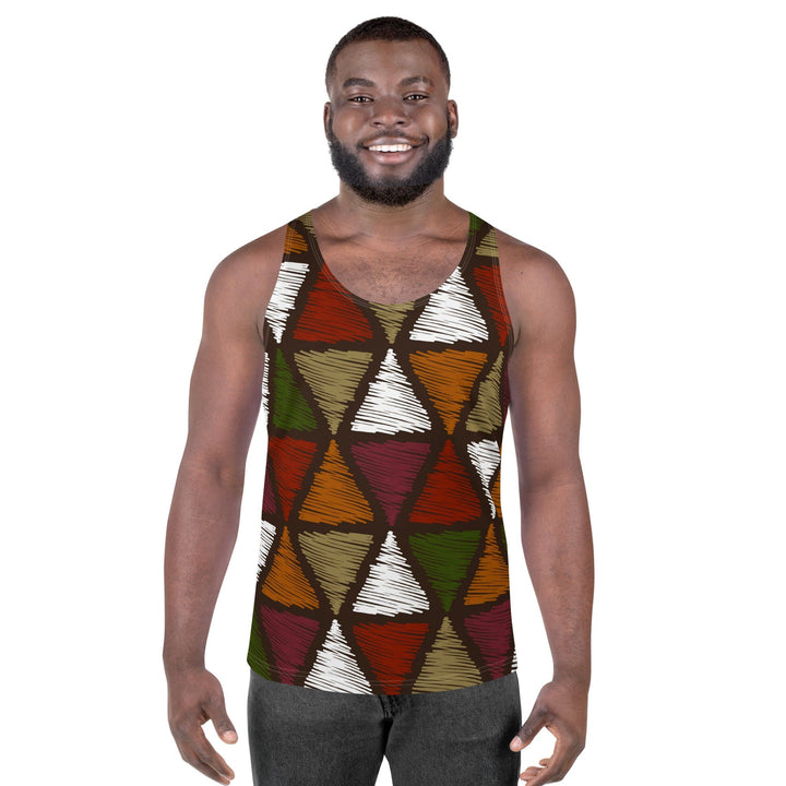 Mens Stretch Fit Tank Top Multicolor Tribal Pattern