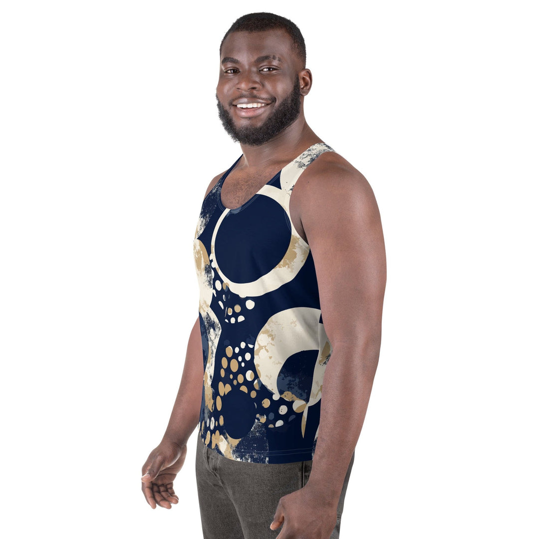 Mens Stretch Fit Tank Top Blue Beige Spotted Print - Mens | Tank Tops | AOP