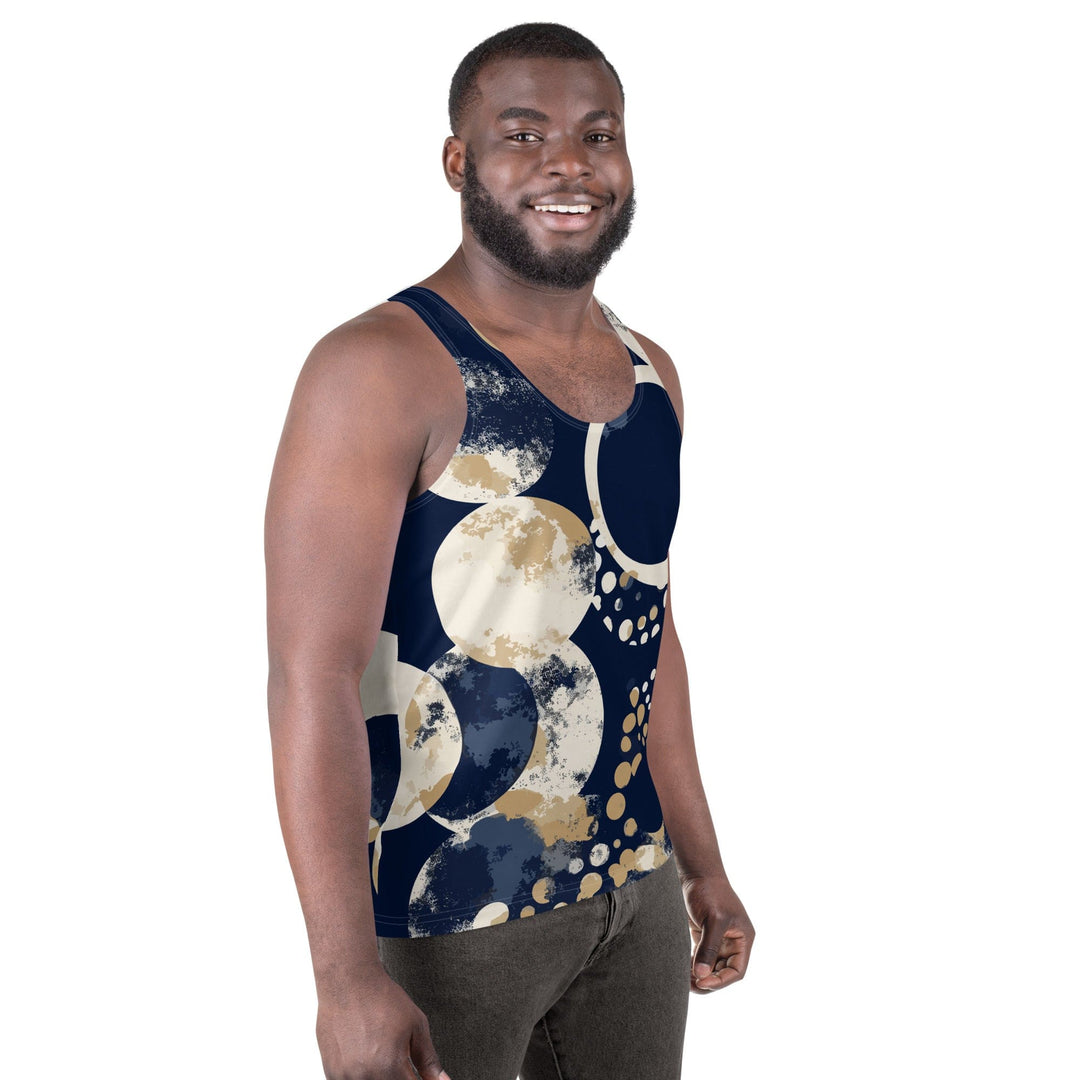 Mens Stretch Fit Tank Top Blue Beige Spotted Print - Mens | Tank Tops | AOP