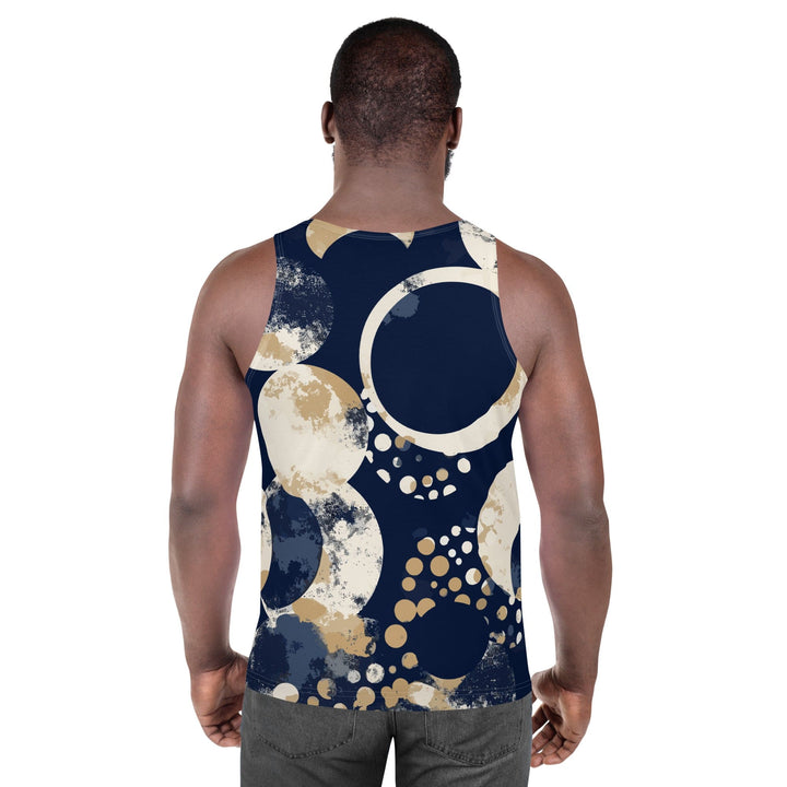 Mens Stretch Fit Tank Top Blue Beige Spotted Print - Mens | Tank Tops | AOP