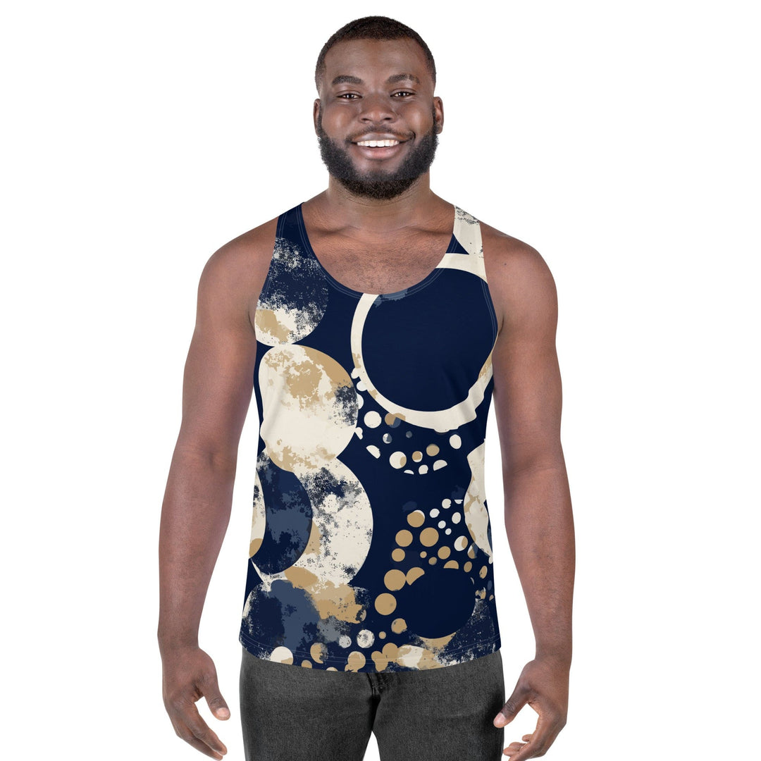 Mens Stretch Fit Tank Top Blue Beige Spotted Print - Mens | Tank Tops | AOP