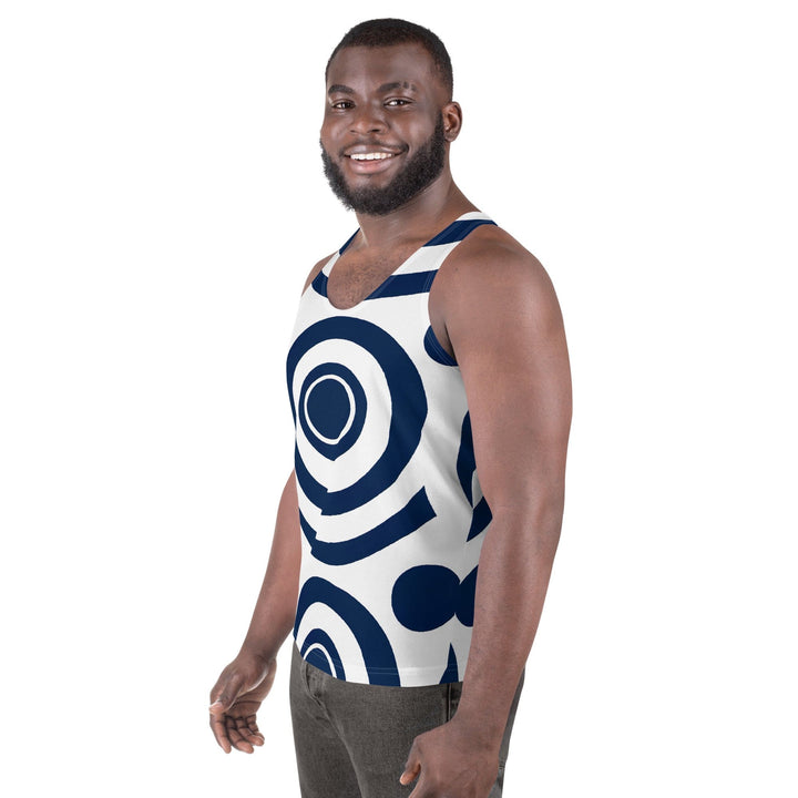 Mens Stretch Fit Tank Top Navy Blue And White Circular Pattern
