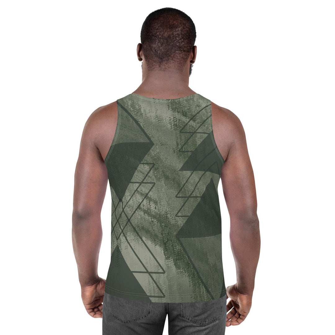 Mens Stretch Fit Tank Top Olive Green Triangular Colorblock
