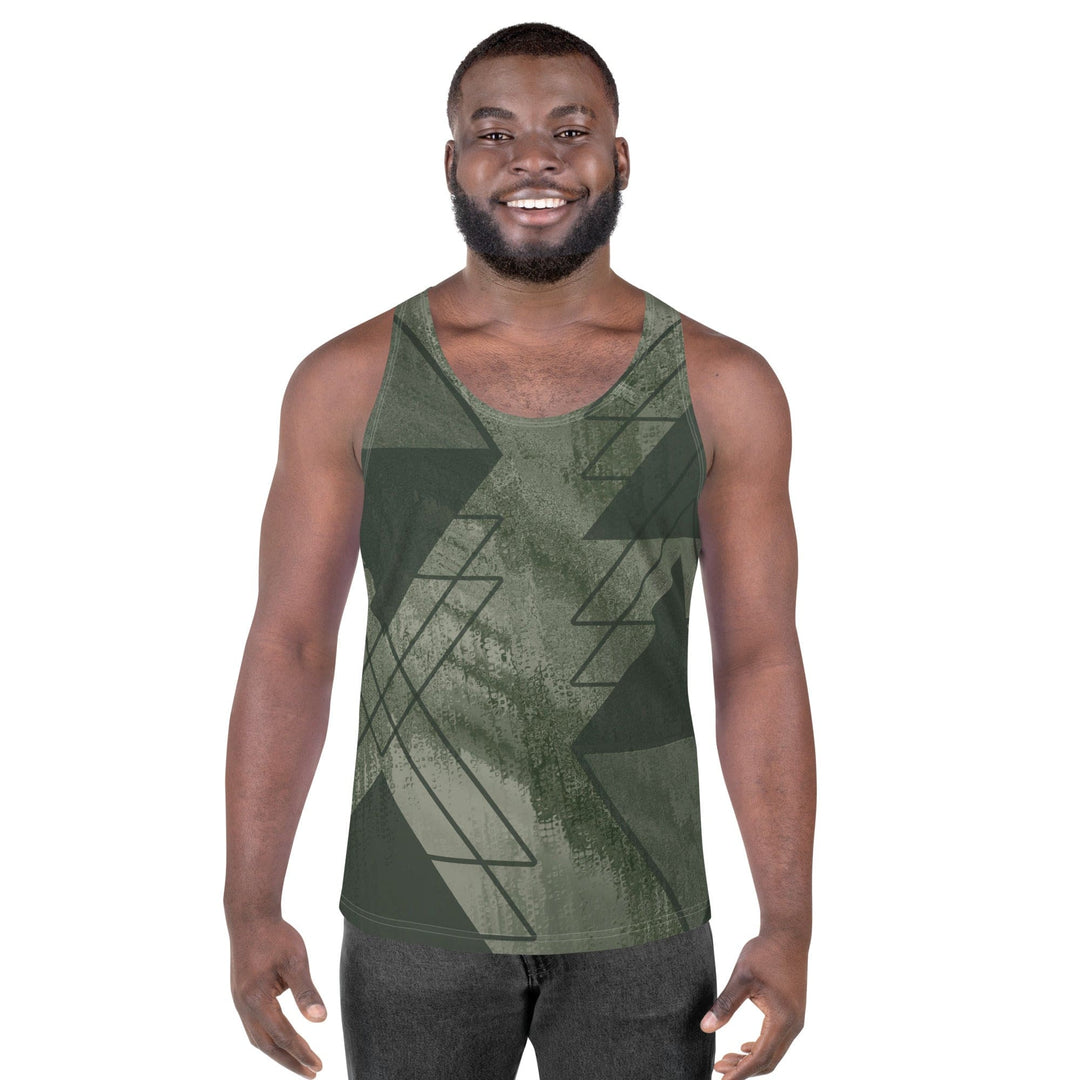 Mens Stretch Fit Tank Top Olive Green Triangular Colorblock