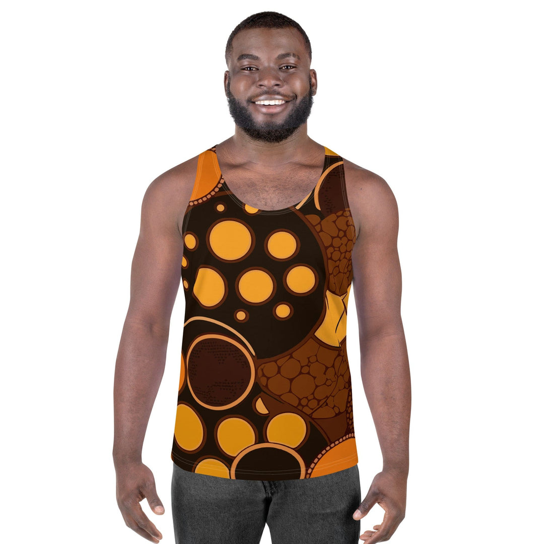 Mens Stretch Fit Tank Top Orange And Brown Spotted Illustration