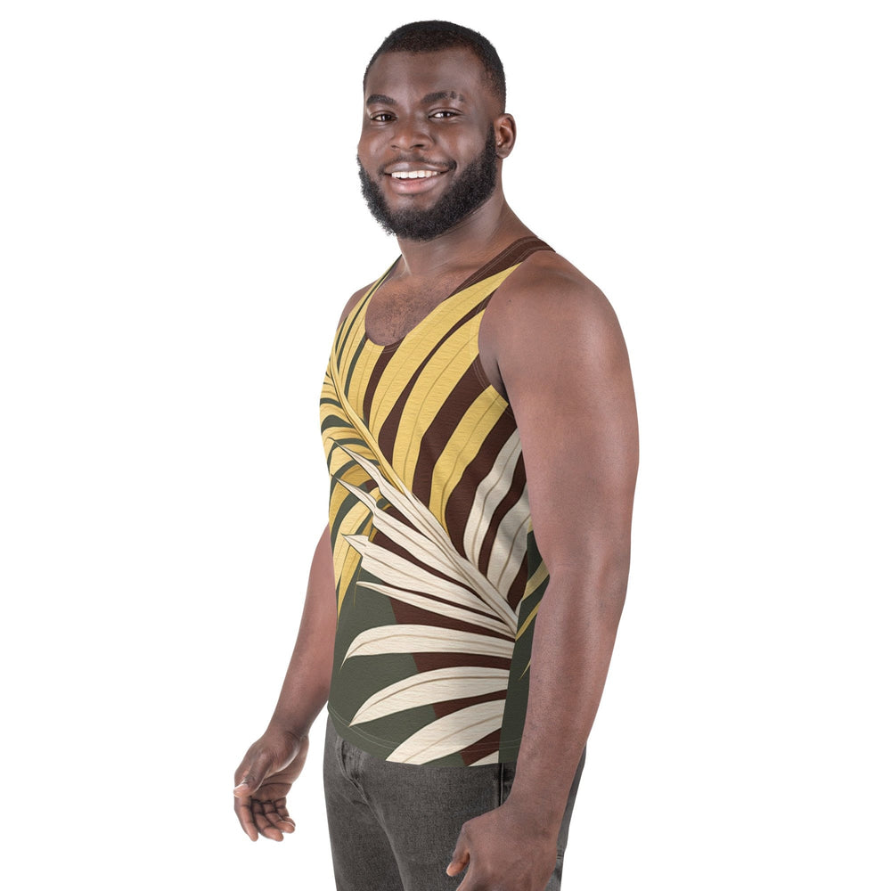 Mens Stretch Fit Tank Top Palm Tree Leaves Pattern
