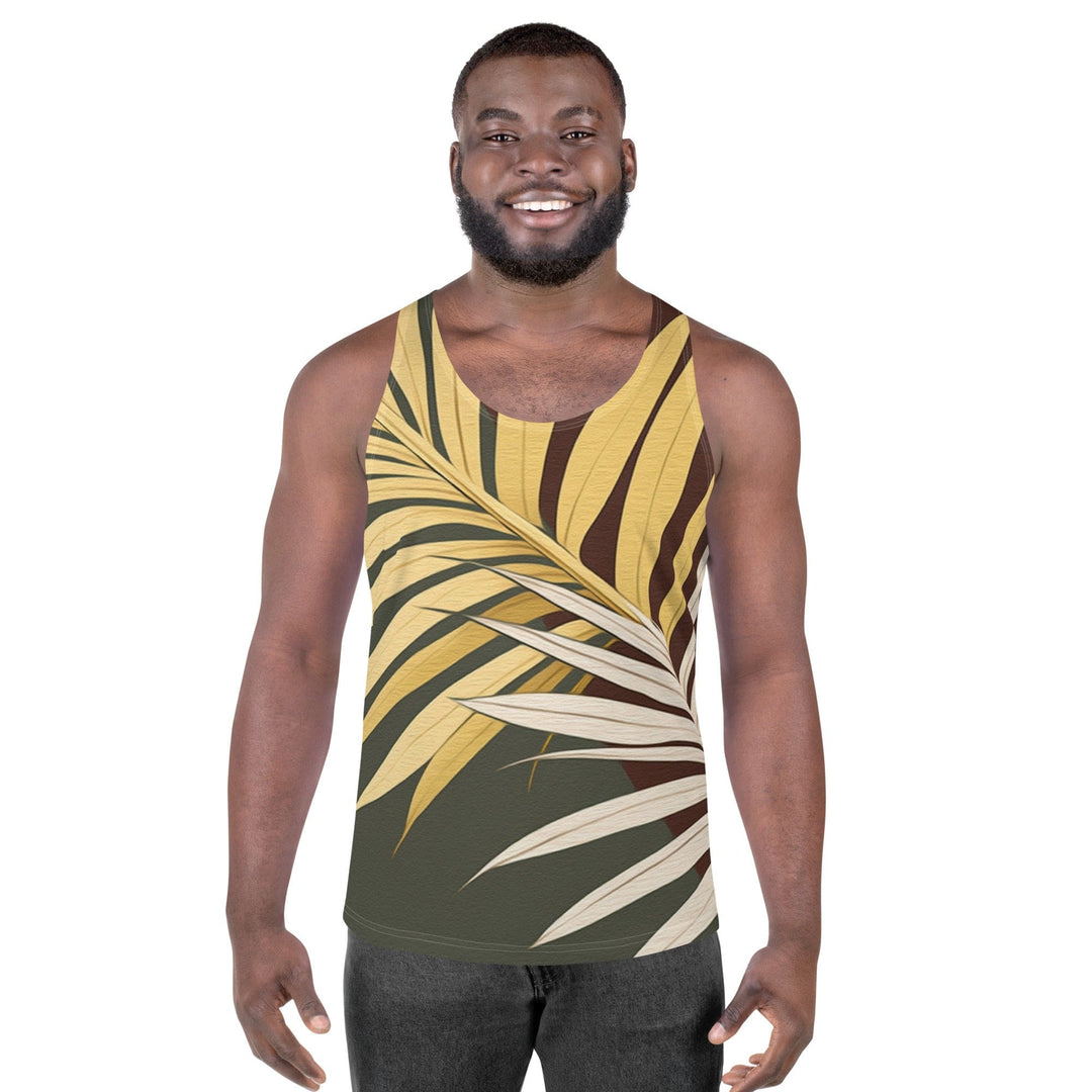 Mens Stretch Fit Tank Top Palm Tree Leaves Pattern