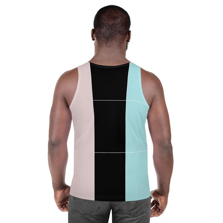 Mens Stretch Fit Tank Top Pastel Pink Black Blue Colorblock Lines