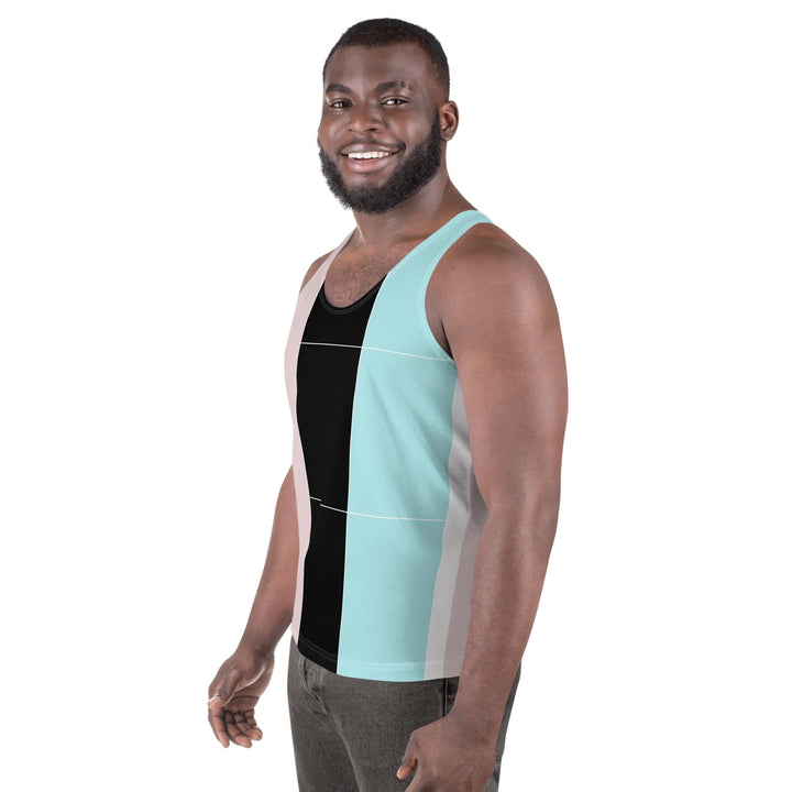 Mens Stretch Fit Tank Top Pastel Pink Black Blue Colorblock Lines - Mens | Tank