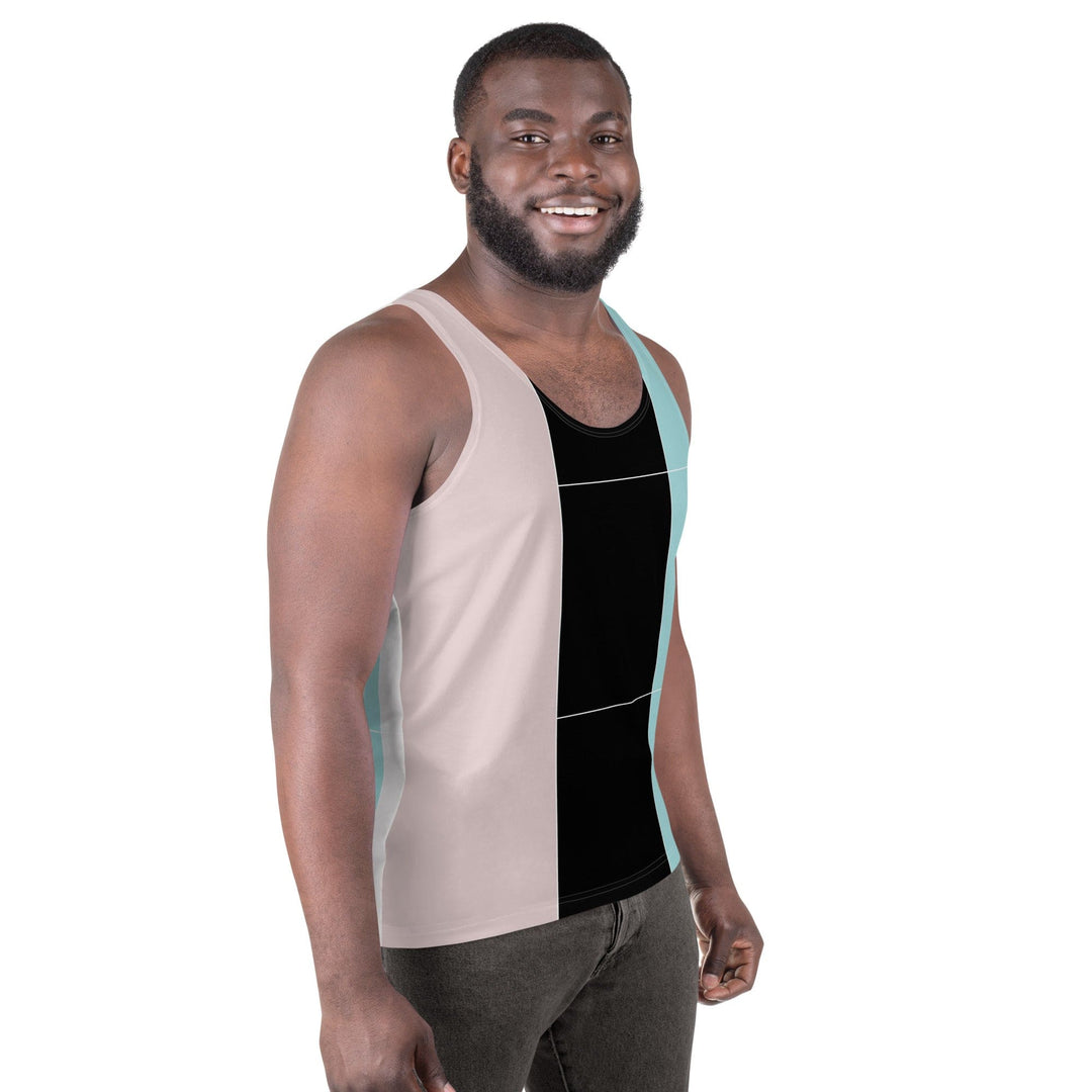 Mens Stretch Fit Tank Top Pastel Pink Black Blue Colorblock Lines