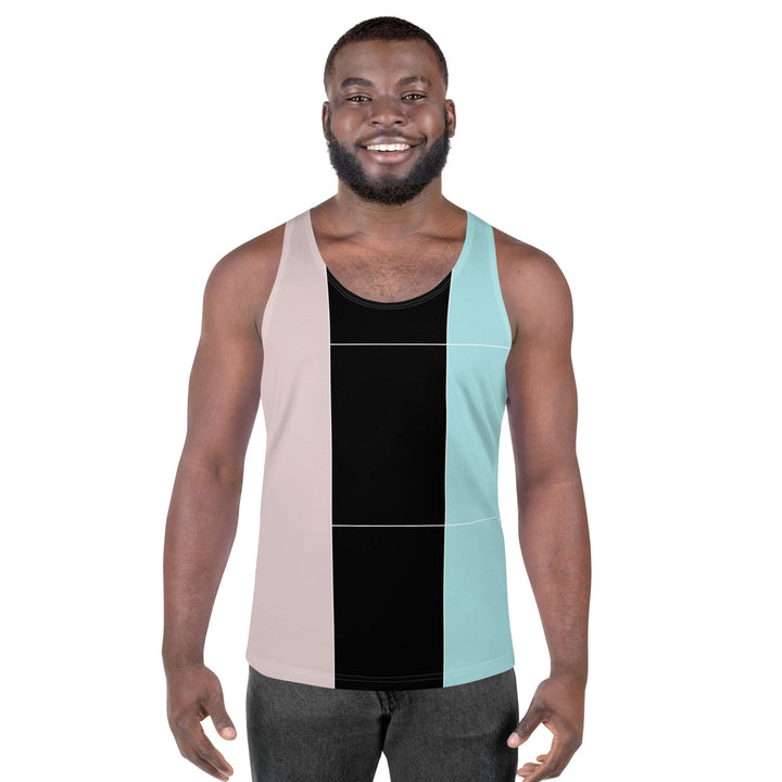 Mens Stretch Fit Tank Top Pastel Pink Black Blue Colorblock Lines - Mens | Tank