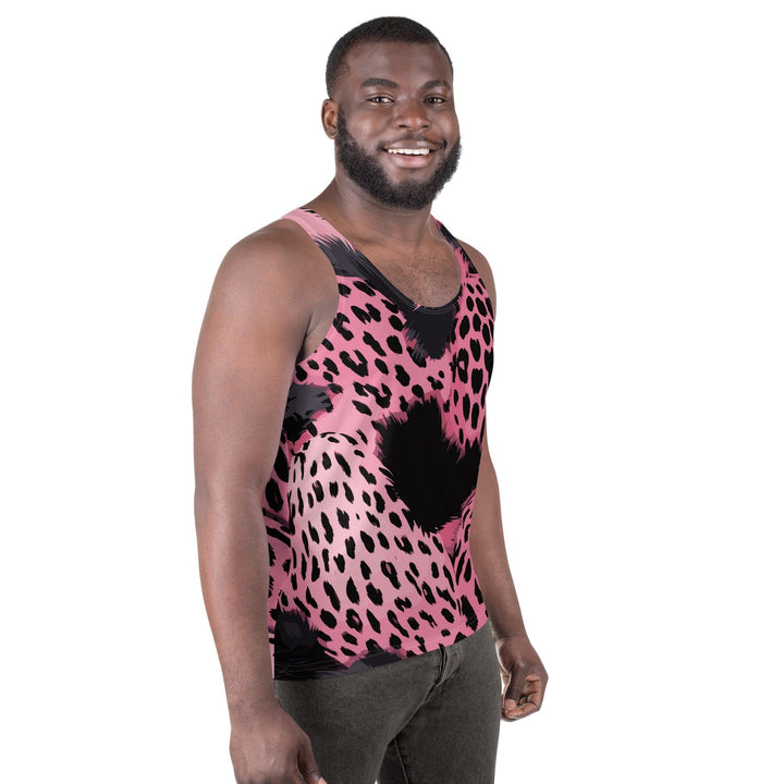 Mens Stretch Fit Tank Top Pink And Black Spotted Illustration