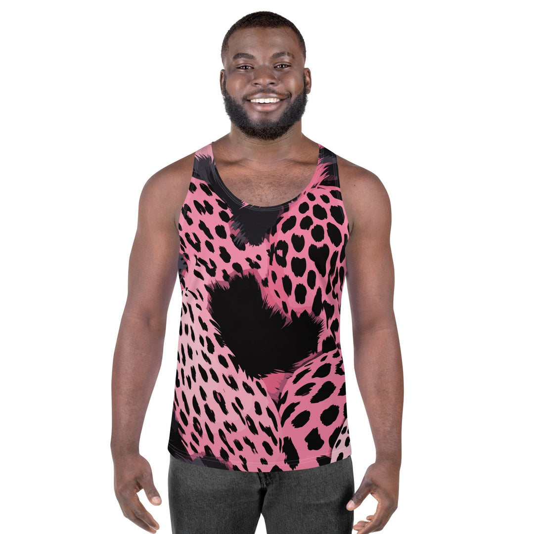 Mens Stretch Fit Tank Top Pink And Black Spotted Illustration