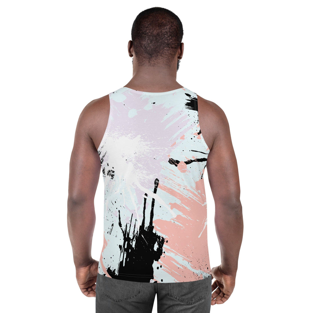 Mens Stretch Fit Tank Top Pink Black Abstract Pattern