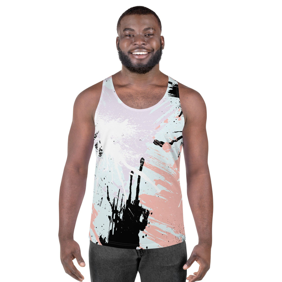 Mens Stretch Fit Tank Top Pink Black Abstract Pattern