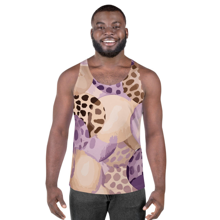 Mens Stretch Fit Tank Top Purple Lavender And Brown Spotted
