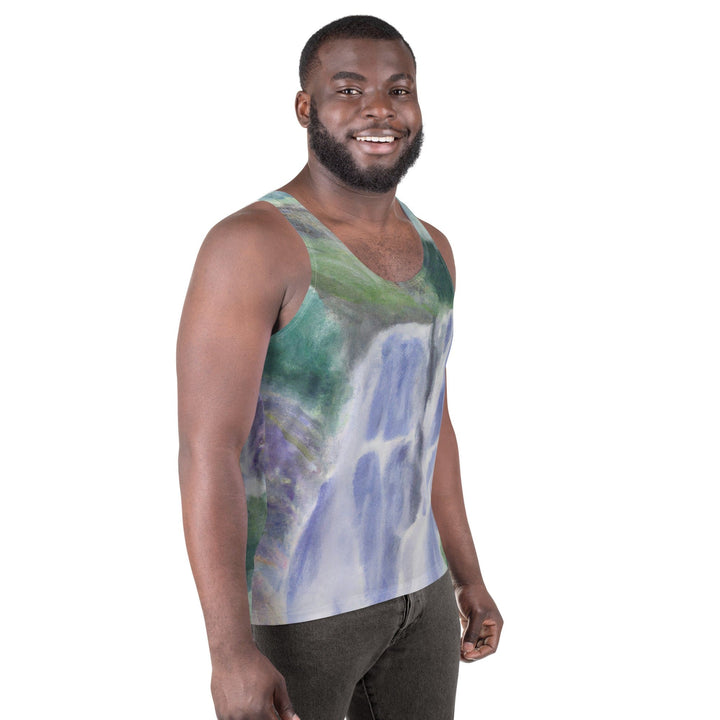 Mens Stretch Fit Tank Top Purple Watercolor Waterfall Green - Mens | Tank Tops