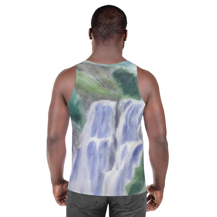 Mens Stretch Fit Tank Top Purple Watercolor Waterfall Green - Mens | Tank Tops