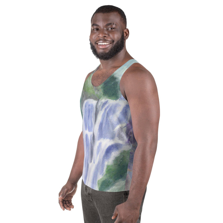 Mens Stretch Fit Tank Top Purple Watercolor Waterfall Green - Mens | Tank Tops