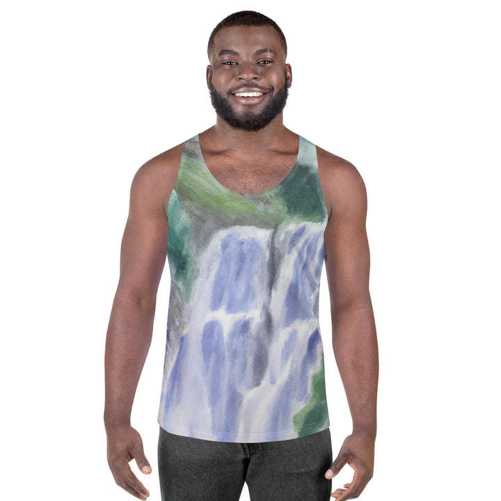 Mens Stretch Fit Tank Top Purple Watercolor Waterfall Green - Mens | Tank Tops