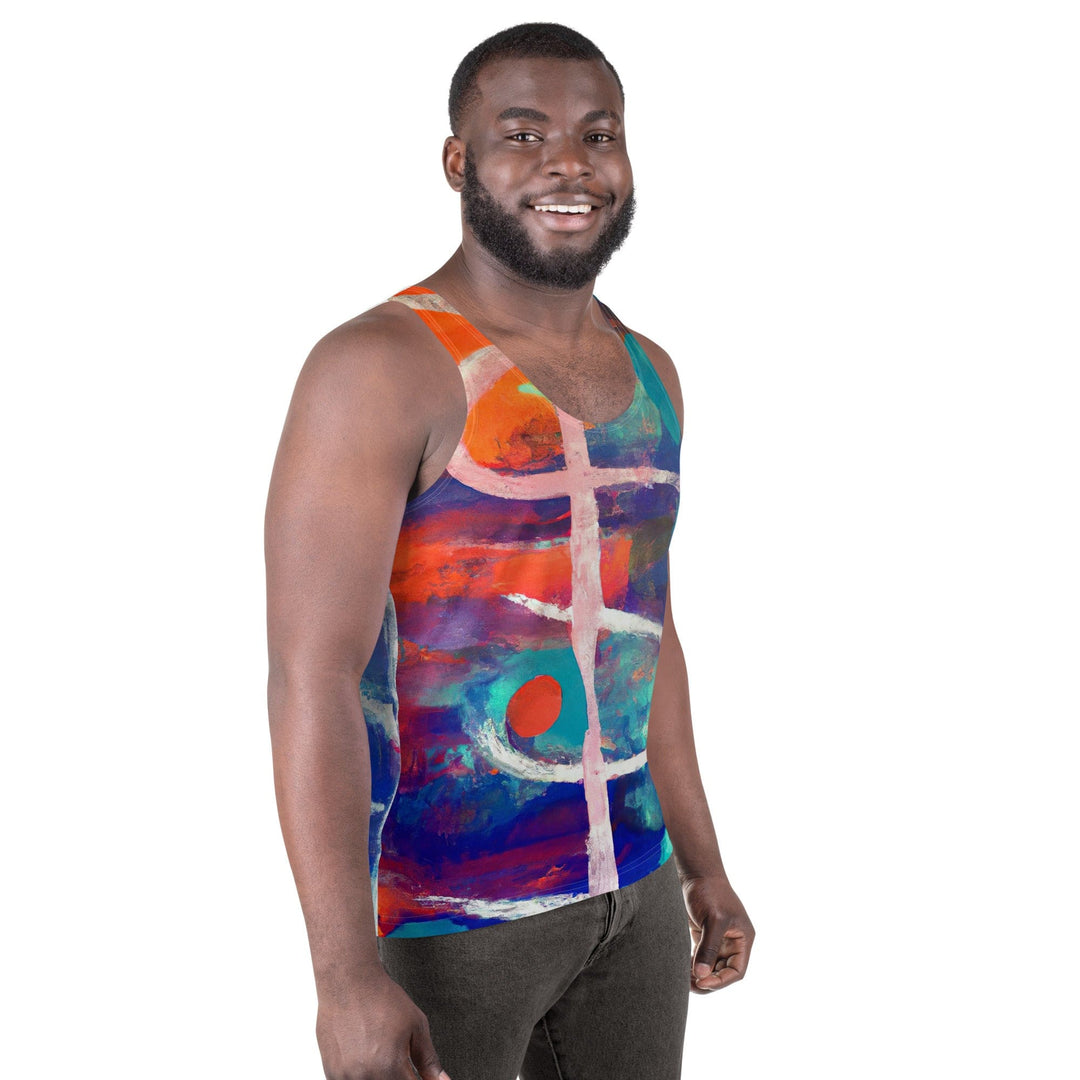 Mens Stretch Fit Tank Top Red Blue Abstract Pattern