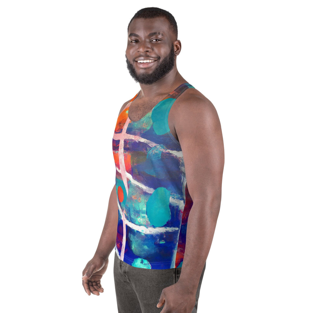 Mens Stretch Fit Tank Top Red Blue Abstract Pattern