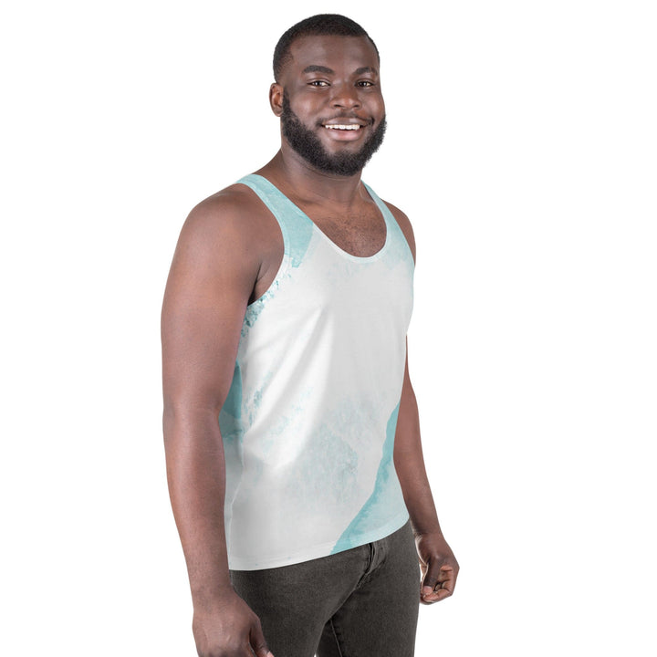 Mens Stretch Fit Tank Top Subtle Abstract Ocean Blue And White Print