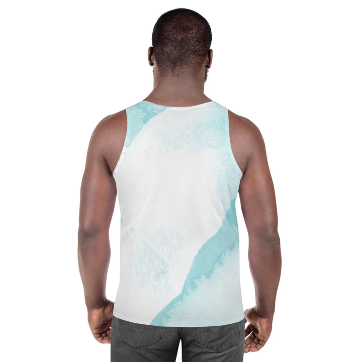 Mens Stretch Fit Tank Top Subtle Abstract Ocean Blue And White Print